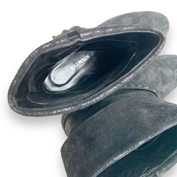 Balmain Black Metallic Shimmer Suede Western Fringe Boots Women’s Size 38.5 US 8 - Picture 9 of 10